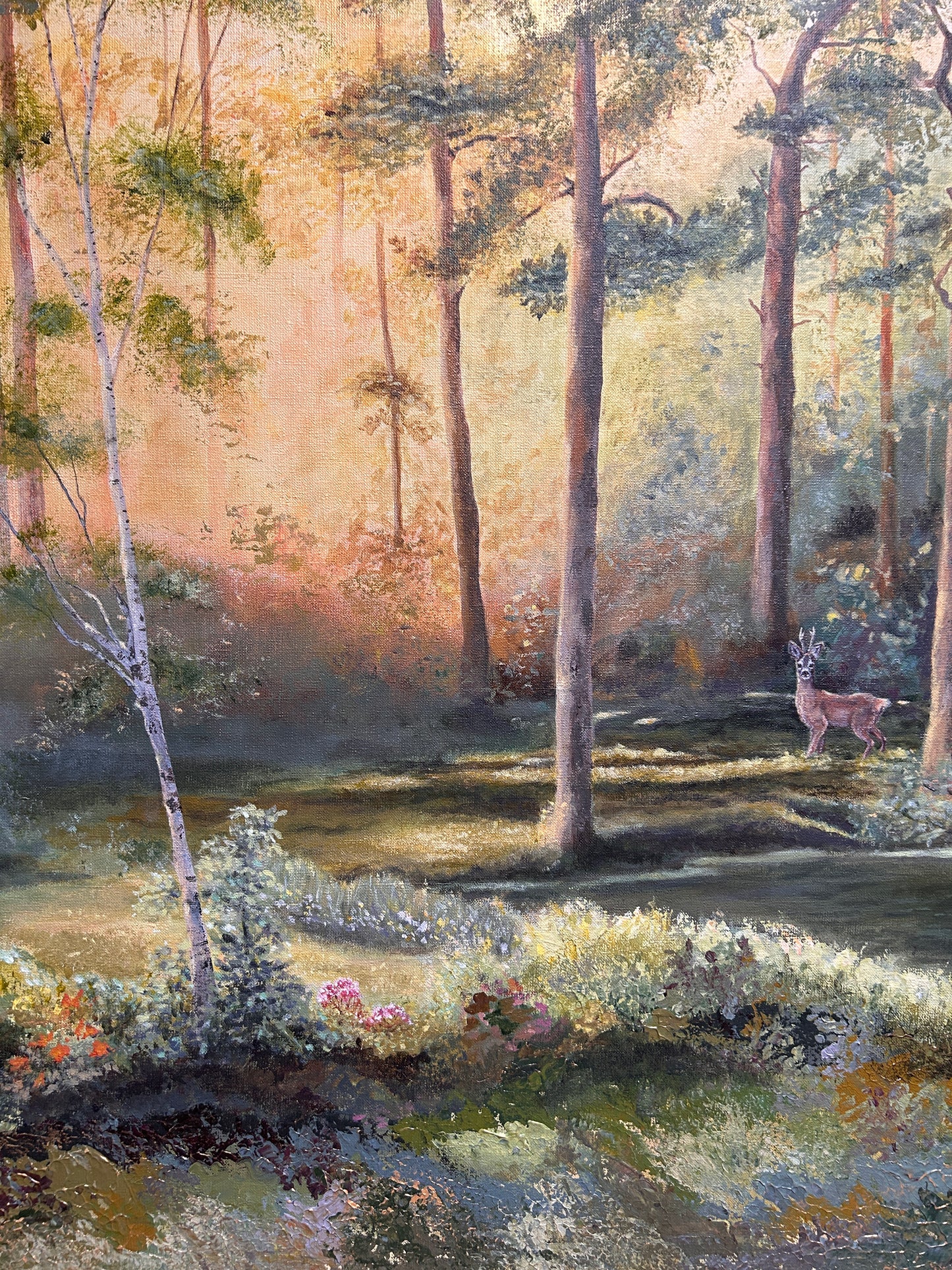 Landscape painting of a forest with trees and underbrush